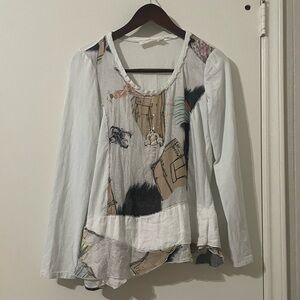 Elisa Cavaletti Artistic Patchwork Long Sleeve Top - Cream and Black